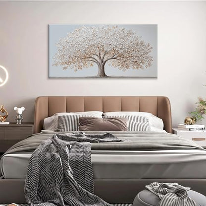 White Canvas Wall Art Prints 24"X48" Tree Of Life Wall Art For Bedroom - color: HX9C, size: 48"L x 24"W