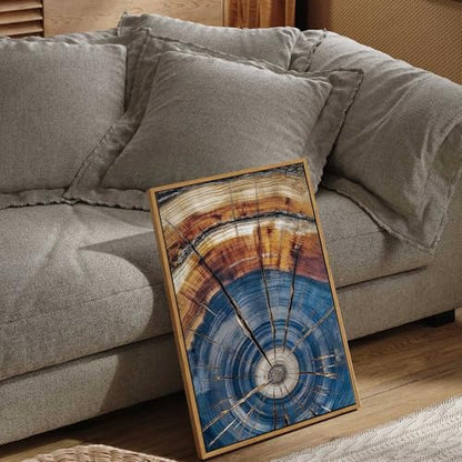 BingruiArt Faux Wood Tree Ring 02 Canvas Wall Art 16x24 Framed - color: Tree Ring - 02, size: 24"L x 16"W