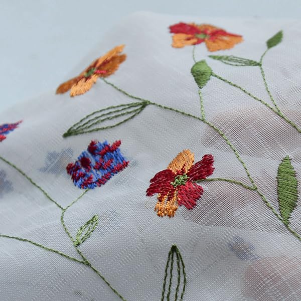 027 Floral Embroidery Pastoral Style Valance, White Sheer Flowers Valances,Window Treatment for Kitchen,W43XL18 inch (Wild Flower) - size: 43"W x 18"L (Pack of 1)
