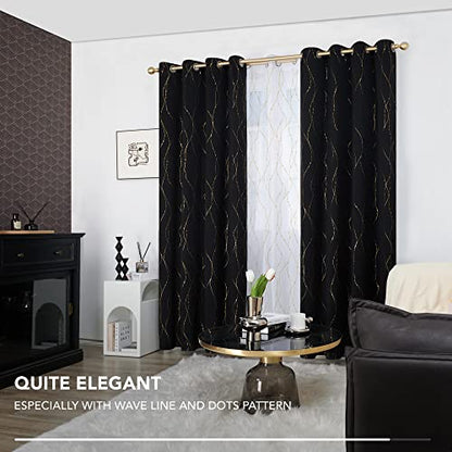 Deconovo Black Out Curtains 84 Inch Long, Curtains for Living Room Bedroom - color: Black/Dots and Line, size: 52"W x 84"L (Pack of 2)