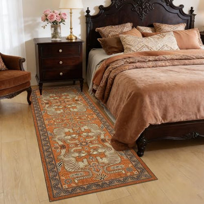 GarveeHome Tiger Print 2'x6' Washable Runner Rug Non Slip Boho Hallway Rug - color: Terracotta, size: 2' x 6' (Rectangular)