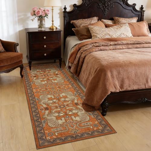 GarveeHome Tiger Print 2.5'x8' Washable Non Slip Runner Boho Hallway Rugs - color: Terracotta, size: 2'6" x 8' (Rectangular)