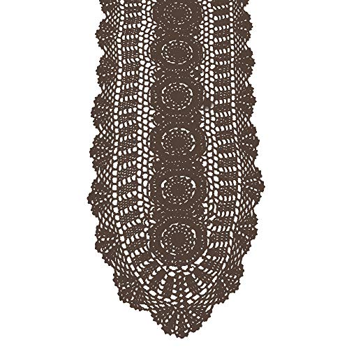 KEPSWET Cotton Handmade Crochet Lace Table Runner Dark Brown 12x36 Inch - color: Coffee, size: 12"x36"