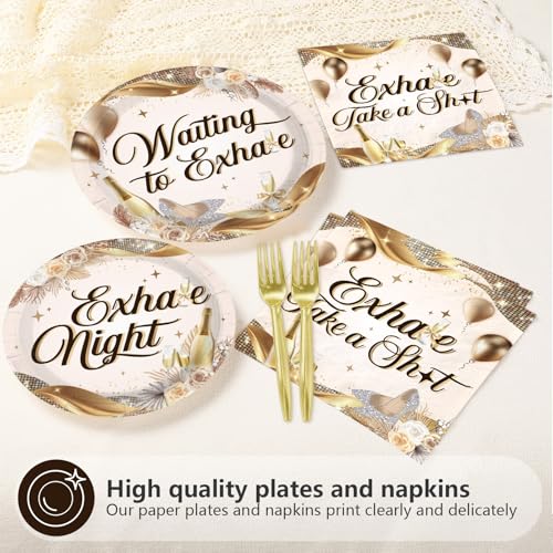 96Pcs Exhale Night Champagne Party Supplies,Serves 24 - style: Luxury Champagne Party Plates