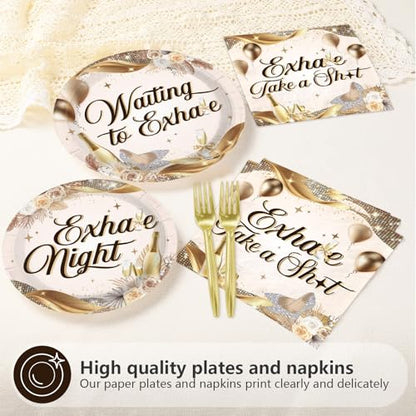 96Pcs Exhale Night Champagne Party Supplies,Serves 24 - style: Luxury Champagne Party Plates