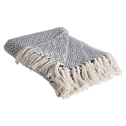 DII Rustic Farmhouse Double Diamond Woven Throw, 50x60, French Blue - color: French Blue, size: 50x60"