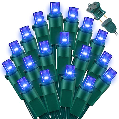 LAMPHOME 100 LED Blue Christmas Lights, Blue Christmas Mini String Lights, 21.6ft Green Wire Fairy Starry Lights Plug in for Indoor Outdoor Xmas Patio Home Party Garden Yard Independence Day Decor - color: Blue, size: 100 Count