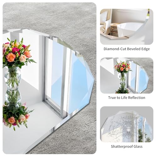 GLASHOM Frameless Oval Bathroom Mirror, 24x36 inch Beveled Wall Mirror - size: 24"L x 36"W