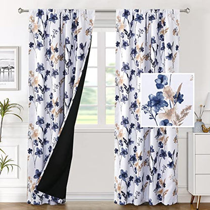 H.VERSAILTEX 100% Blackout Curtains 84 Inches for Bedroom, Navy/Taupe - color: Navy/Taupe, size: 52"W x 84"L (Pack of 2)
