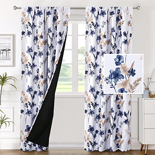 H.VERSAILTEX 100% Blackout Curtains 84 Inches for Bedroom, Navy/Taupe - color: Navy/Taupe, size: 52"W x 84"L (Pack of 2)