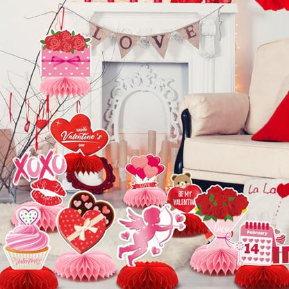 Valentine Table Centerpiece, 10Pcs Pink Heart Table Topper Decor - style: Valentines Day Style
