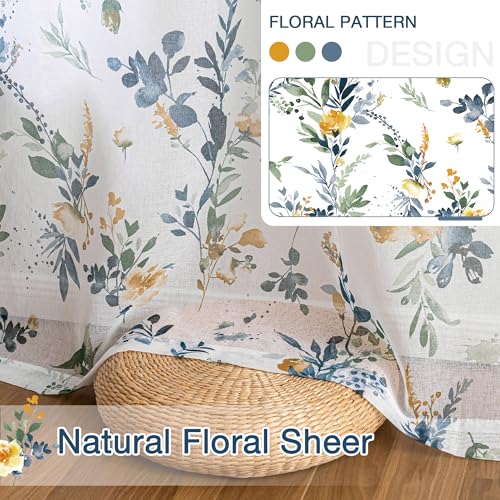 MYSKY HOME Yellow and Blue Sheer Floral Curtains 72 Inch Length 2 Panels - color: A-yellow & Blue, size: 52"W x 72"L (Pack of 2)