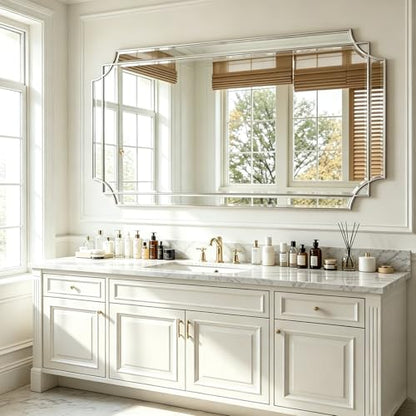 59"x30" Large Geometric Beveled Mirror with Silver Wood Frame - color: Silver, size: 59"L x 30"W