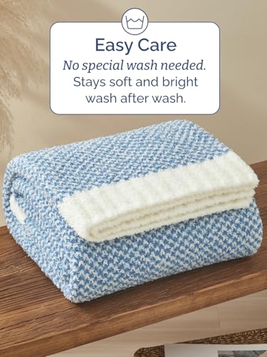 Heathered Blue Throw Blanket - Double Sided Cozy Knitted Blanket - 50x60 - color: 02 - Heathered Blue
