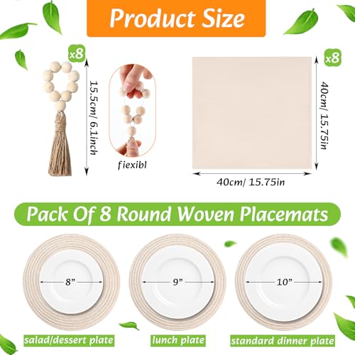 8 Sets Boho Place Mats Set Round Woven Placemats Table Decor