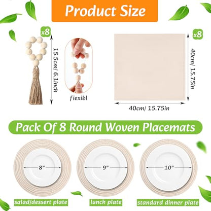 8 Sets Boho Place Mats Set Round Woven Placemats Table Decor