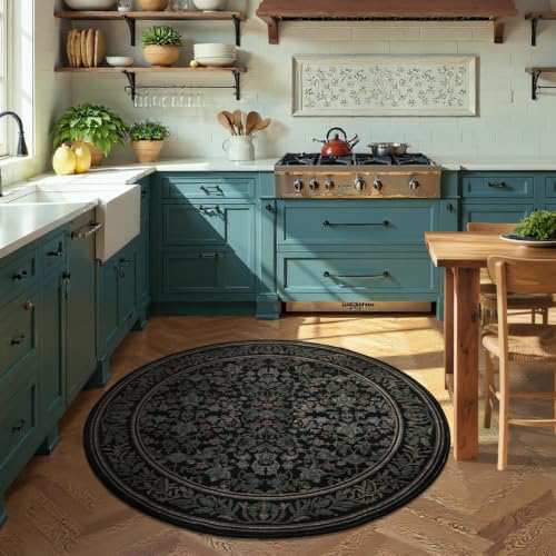 GarveeHome Round Rugs 4ft Washable Circle Rug for Living Room, Black - color: Black, size: 4' (Round)