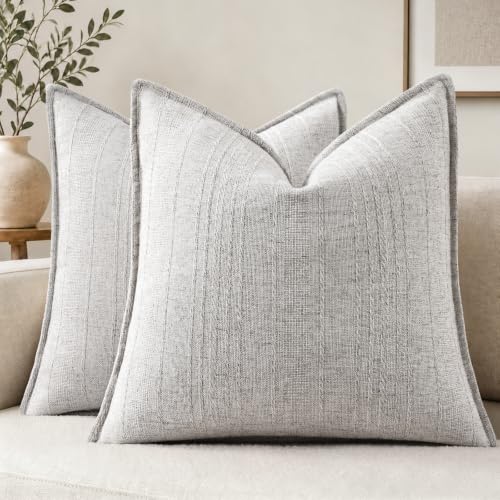 decorUhome Light Grey Textured Linen Throw Pillow Covers 18x18 Set of 2 - color: Light Grey, size: 18" x 18" (Pack of 2)