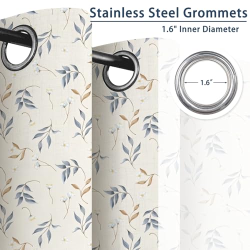 Modern Botanical Blackout Curtains 2 Panels Set - Delicate Floral Leaf Pattern Window Drapes with Grommets, Thermal Insulated Room Darkening Curtains for Bedroom Living Room, 52x84 Inch - color: Delicate Floral-e
