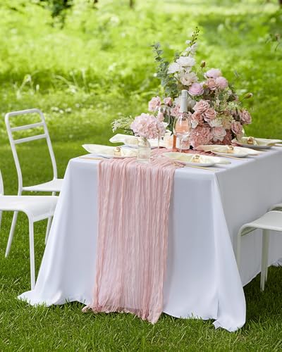 Pureegg 4 Pack Cheesecloth Table Runner 120 Inch Dusty Pink - color: Dusty Pink, size: 120" - 4 Packs