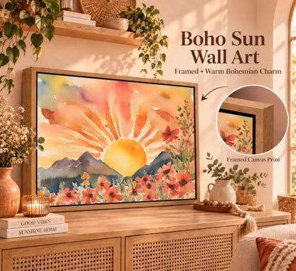 Framed Boho Sun Canvas Wall art - color: Framed, size: 16"L x 12"W