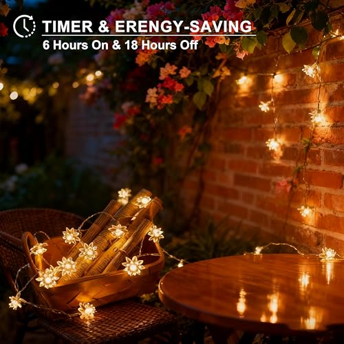 echosari Flower String Lights Battery Operated 158" Lotus Flower Warm White - color: Warm White, size: Lotus