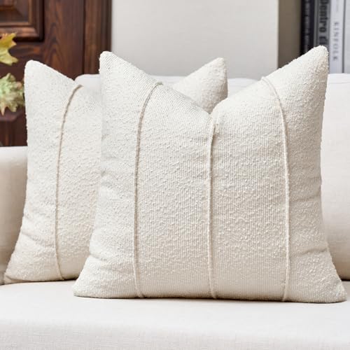Textured Boucle Throw Pillow Covers 18x18 Inch Set of 2 Beige - color: Beige, size: 18" x 18" (Pack of 2)