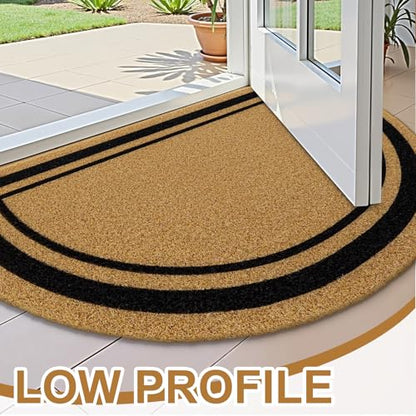 OLANLY Half Circle Door Mat 35x23, Low Profile Doormat (Border) - size: 35" X 23"