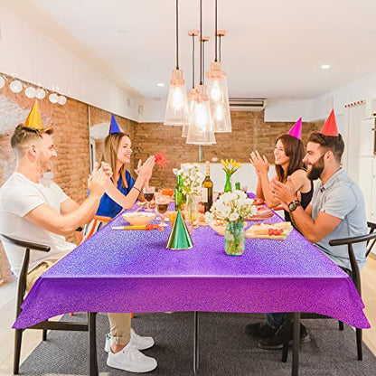 Purple & Silver Holographic Laser Tablecloth 40" x 108" Iridescence Shiny Birthday Party Table Cloth Plastic Table Cover For Halloween Event Wedding Anniversary Bridal 16th 18th 21th Party Supplies - color: Purple & Silver