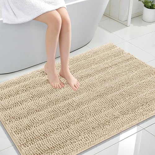 OLANLY Thick Large Bathroom Rugs 44x32, Soft Chenille Bath Rugs, Beige - color: Beige, size: 44" X 32"