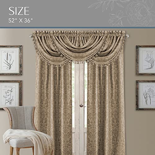 Antonia Waterfall Tassel Window Valance, Taupe - 52" W x 36" L - color: Taupe
