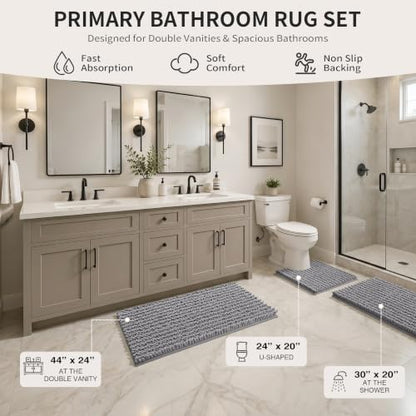 Yimobra Bathroom Rug Set 3 Piece, Super Water Absorbent Bath Mat Set, Grey - color: Grey, size: 24"x20" + 30"x20"+ 44"x24"