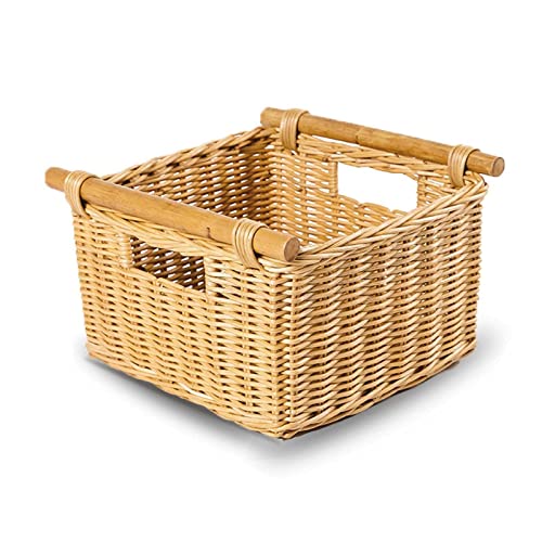 The Basket Lady Deep Pole Handle Wicker Storage Basket, S, Sandstone - color: Sandstone, size: Small