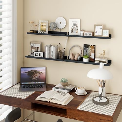 Axeman Picture Ledge Shelf, 24 Inch Black Floating Shelves Set of 4 - color: Black, size: 24 Inch