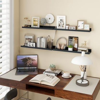 Axeman Picture Ledge Shelf, 24 Inch Black Floating Shelves Set of 4 - color: Black, size: 24 Inch