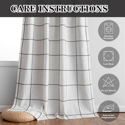 MYSKY HOME 100% Blackout Plaid Linen Curtains 45 Inches Long Double Layer Farmhouse Thermal Insulated Checkered Print Drapes with Rod Pocket Back Tab for Small Window, 2 Panels, 52" Wide, Black - color: Black, size: 52"W x 45"L (Pack of 2)