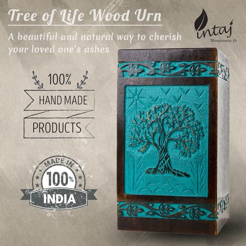 Tree of Life Wooden Urn for Human Ashes, XX-Large 640 Cu in, Teal - color: Teal Green, size: XX-Large (640 cu in)