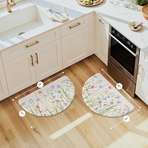 KIMODE Anti Fatigue Kitchen Mats for Floor,Half Moon Kitchen Rugs Sets of 2 - color: Floral/White, size: 18" x 28"+18" x 28"--0.47 inches(Semicircular)