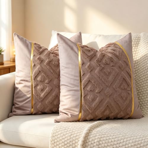 Luxury Patchwork Tufted Throw Pillow Cover 18x18 Inch Set of 2 - color: Grey Pink, size: 18" x 18" (Pack of 2)