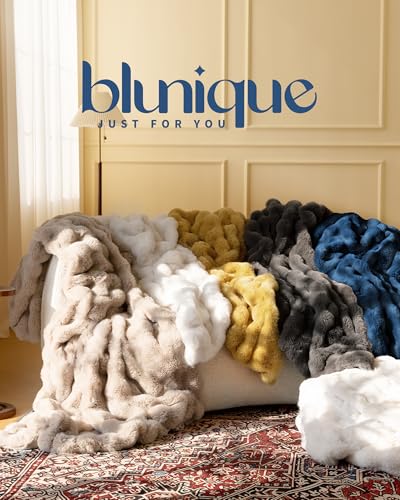 Ultra Soft Cozy Faux Fur Throw Blanket, Fuzzy Plush Thick Bubble Blanket, Oversize Luxury Fluffy Blanket for Couch, Sofa, Bedroom, and Living Room,50x60 Inches,Blue - color: Blue, size: Throw(50" X 60")