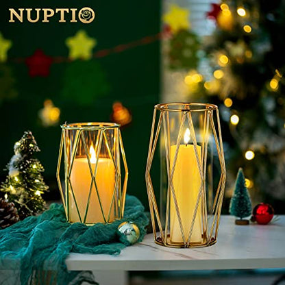 NUPTIO Gold Geometric Hurricane Glass Candle Holders, Set of 2 - color: Gold, size: XS+S