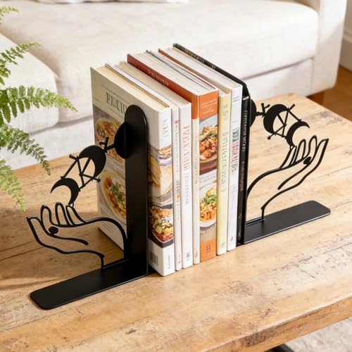 Metal Moon Phases Bookends Heavy Duty Gothic Book Ends for Bookshelf