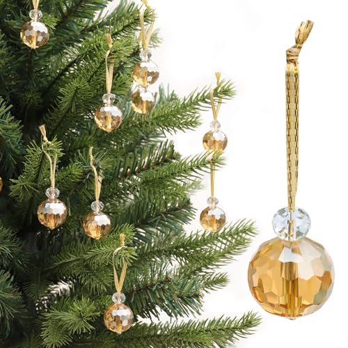 12 Pcs Crystal Glass Christmas Balls Ornaments, 0.87" Mini Prism Ball Christmas Tree Decorations, Hanging Crystal Ornament Clearance for Xmas Wedding Party Home Decor (Gold) - color: Gold