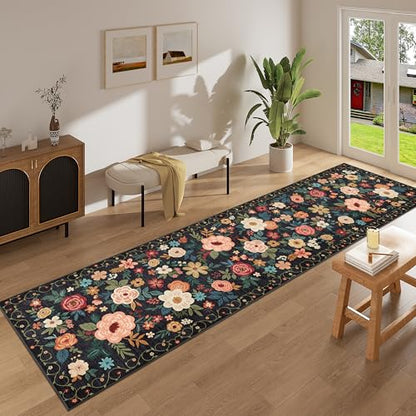 DUKINO 2.6x10 Runner Rug for Hallway, Washable Kitchen Rugs Non Slip, Black - color: Black, size: 2'6" x 10' (Rectangular)