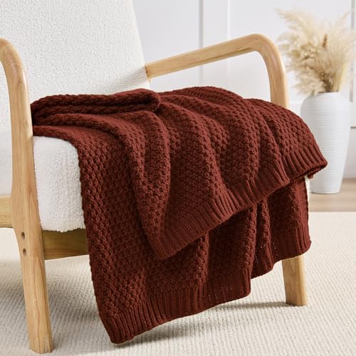 Rust Throw Blanket for Couch Bed, Moss Knit, 60x80 Inches - color: Moss-rust Red, size: 60"x80"