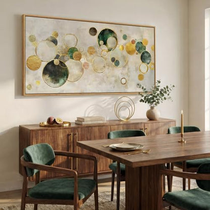 Extra Large Framed Green Gold Abstract Wall Art for Living Room, 36x72 In - color: Gold Circle A, size: 72"L x 36"W