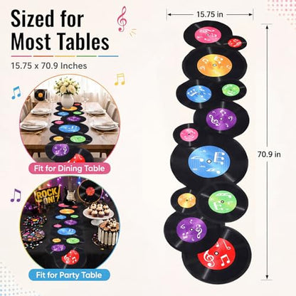 Preboun 50's Sock Hop Vinyl Records Party Decorations Linen Table Runner - style: Vinyl Records