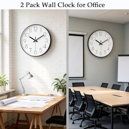 2 Pack Black Wall Clock 12 Inch Modern Silent Battery Operated Wall Clocks - color: 2 Pack - Black, size: 12 Inch