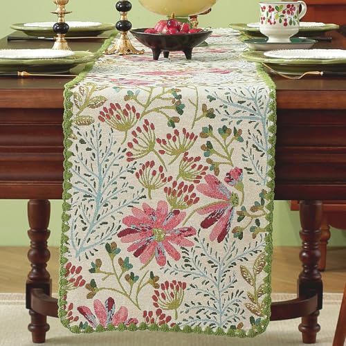 Spring Botanical Floral Green Lace Table Runners 12 x 71 Inch - color: Botanical Green, size: 12" x 71"