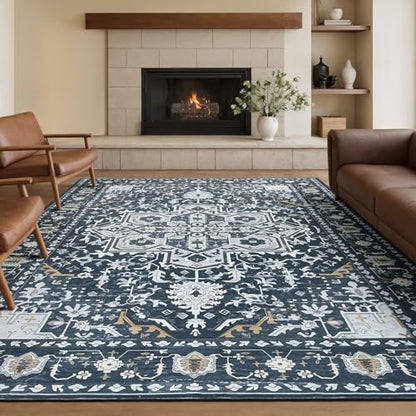 Rugflix 8x10 Area Rugs for Living Room, Washable Navy Blue Large Rug - color: Navy Blue, size: 8' x 10' (Rectangular)